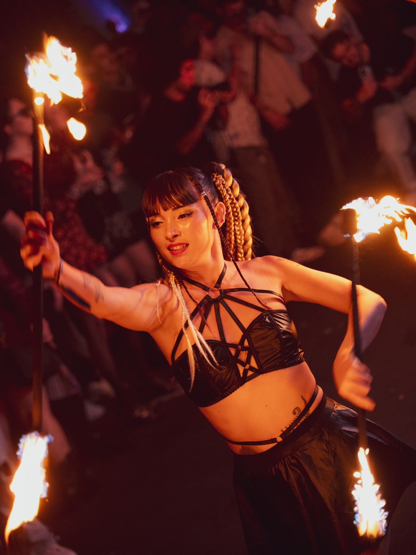 JAWARA performing with double fire staff